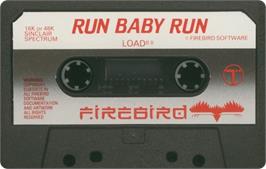 Cartridge artwork for Run Baby Run on the Sinclair ZX Spectrum.