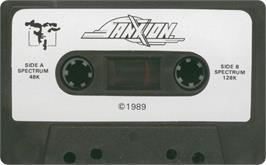 Cartridge artwork for Sanxion on the Sinclair ZX Spectrum.
