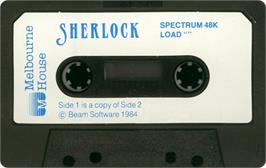 Cartridge artwork for Sherlock on the Sinclair ZX Spectrum.