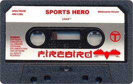 Cartridge artwork for Sports Hero on the Sinclair ZX Spectrum.