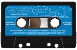 Cartridge artwork for Super Sam on the Sinclair ZX Spectrum.