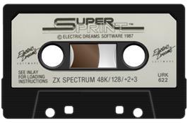 Cartridge artwork for Super Sprint on the Sinclair ZX Spectrum.