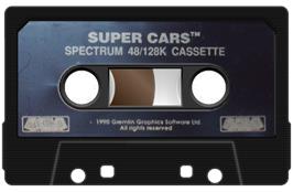 Cartridge artwork for Supercars on the Sinclair ZX Spectrum.