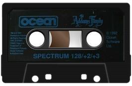 Cartridge artwork for The Addams Family on the Sinclair ZX Spectrum.