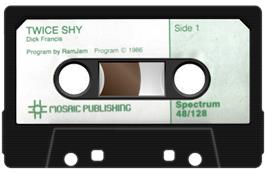 Cartridge artwork for Twice Shy on the Sinclair ZX Spectrum.