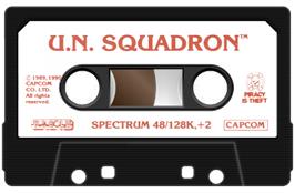 Cartridge artwork for U.N. Squadron on the Sinclair ZX Spectrum.