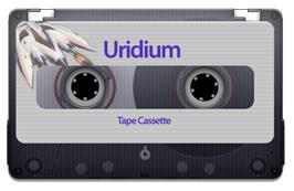 Cartridge artwork for Uridium on the Sinclair ZX Spectrum.