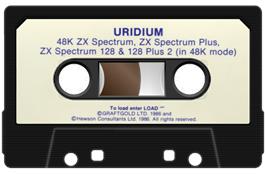 Cartridge artwork for Uridium on the Sinclair ZX Spectrum.
