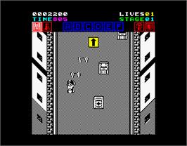 In game image of Action Fighter on the Sinclair ZX Spectrum.