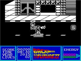 In game image of Back To The Future Part 2 on the Sinclair ZX Spectrum.