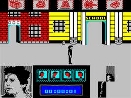 In game image of Back To The Future Part 3 on the Sinclair ZX Spectrum.