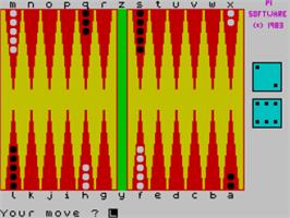 In game image of Backgammon (Sinclair Research Ltd) on the Sinclair ZX Spectrum.