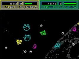 In game image of Blasteroids on the Sinclair ZX Spectrum.
