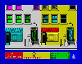 In game image of Contact Sam Cruise on the Sinclair ZX Spectrum.