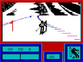 In game image of Eddie Edwards' Super Ski on the Sinclair ZX Spectrum.