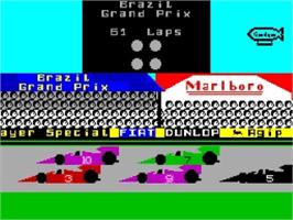 In game image of Formula One on the Sinclair ZX Spectrum.