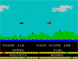 In game image of Harrier Attack on the Sinclair ZX Spectrum.