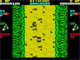 In game image of Ikari Warriors on the Sinclair ZX Spectrum.