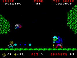 In game image of Invasion Of The Zombie Monsters on the Sinclair ZX Spectrum.