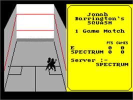 In game image of Jonah Barrington's Squash on the Sinclair ZX Spectrum.