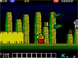 In game image of Karnov on the Sinclair ZX Spectrum.
