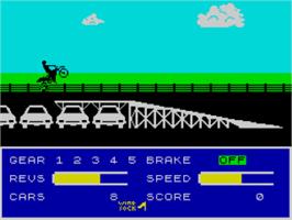 In game image of Official Eddie Kidd Jump Challenge, The on the Sinclair ZX Spectrum.