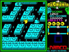 In game image of Pac-mania on the Sinclair ZX Spectrum.