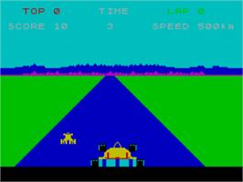 In game image of Pole Position on the Sinclair ZX Spectrum.