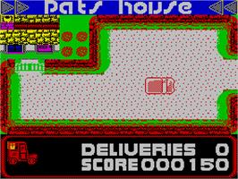 In game image of Postman Pat on the Sinclair ZX Spectrum.