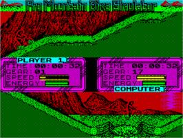 In game image of Pro Mountain Bike Simulator on the Sinclair ZX Spectrum.