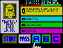 In game image of Pub Trivia Simulator on the Sinclair ZX Spectrum.