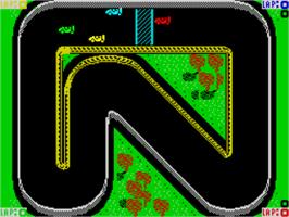 In game image of Super Sprint on the Sinclair ZX Spectrum.