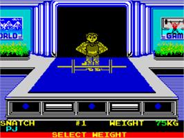 In game image of World Games on the Sinclair ZX Spectrum.