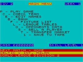 In game image of World Soccer League on the Sinclair ZX Spectrum.
