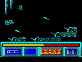 In game image of X-Out on the Sinclair ZX Spectrum.