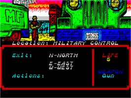 In game image of Zombi Terror on the Sinclair ZX Spectrum.