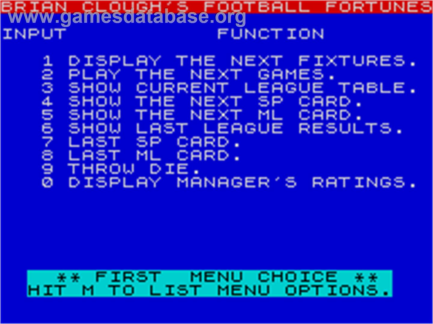 Brian Clough's Football Fortunes - Sinclair ZX Spectrum - Artwork - In Game