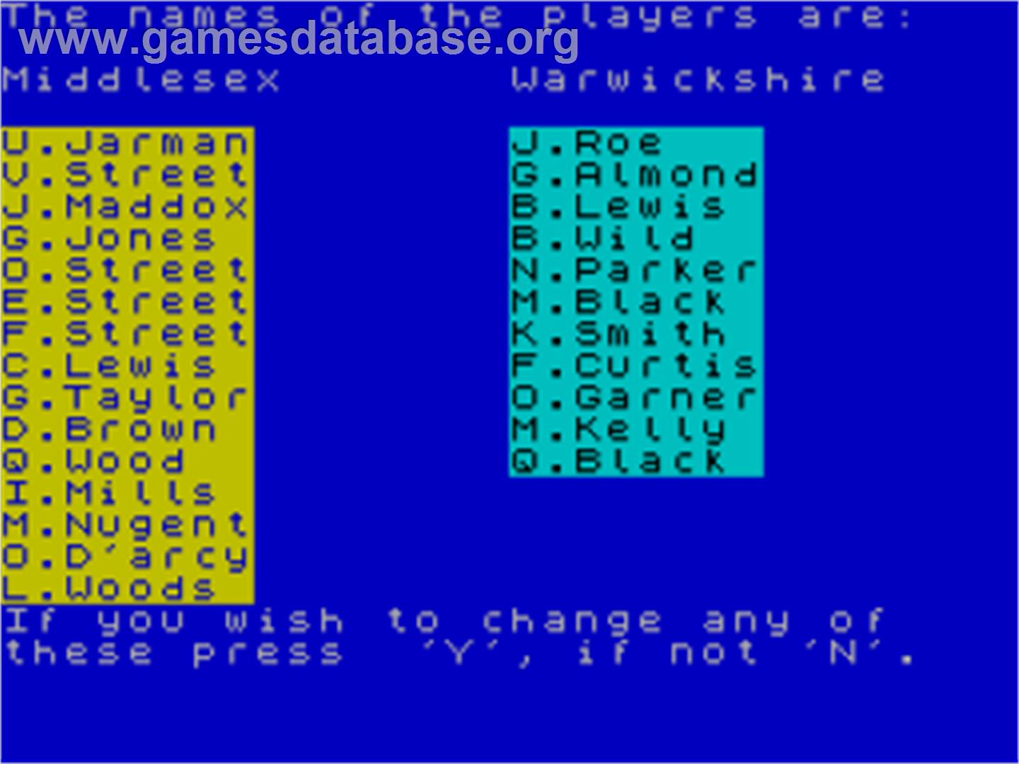 Cricket Captain (Allason Computing) - Sinclair ZX Spectrum - Artwork - In Game