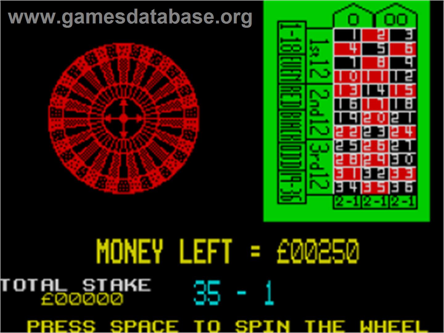 Las Vegas Casino - Sinclair ZX Spectrum - Artwork - In Game