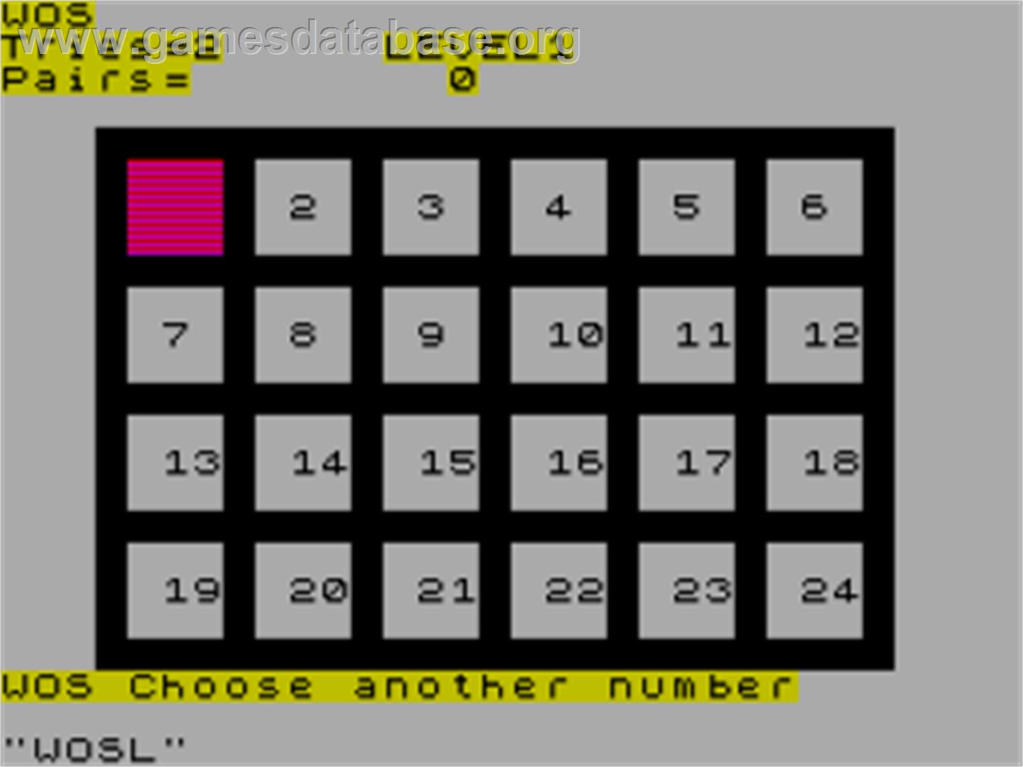Matching Pairs - Sinclair ZX Spectrum - Artwork - In Game