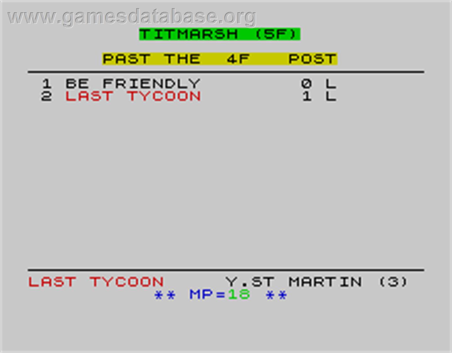 Omni-Play Horse Racing - Sinclair ZX Spectrum - Artwork - In Game