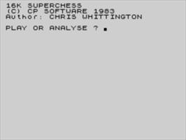 Title screen of 16k Superchess on the Sinclair ZX Spectrum.