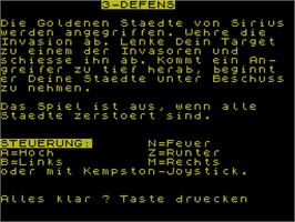 Title screen of 3-defens on the Sinclair ZX Spectrum.