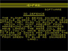 Title screen of 3D Defence on the Sinclair ZX Spectrum.