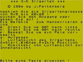 Title screen of 3d Irrgarten on the Sinclair ZX Spectrum.