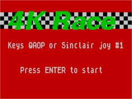 Title screen of 4k Race on the Sinclair ZX Spectrum.