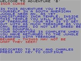 Title screen of Adventure B: Inca Curse on the Sinclair ZX Spectrum.