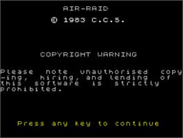 Title screen of Air-raid on the Sinclair ZX Spectrum.