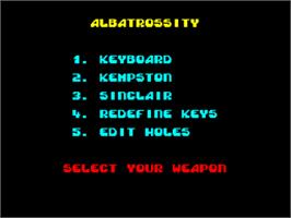 Title screen of Albatrossity on the Sinclair ZX Spectrum.