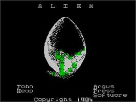 Title screen of Alien! on the Sinclair ZX Spectrum.